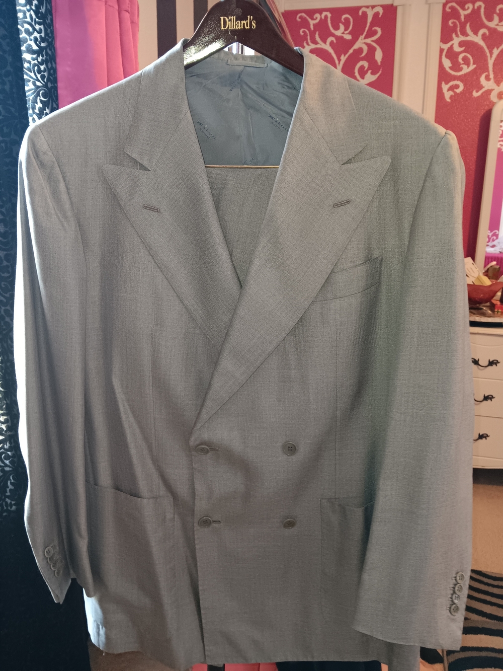 Kiton Double-Breasted Light Gray Wool Suit Jacket